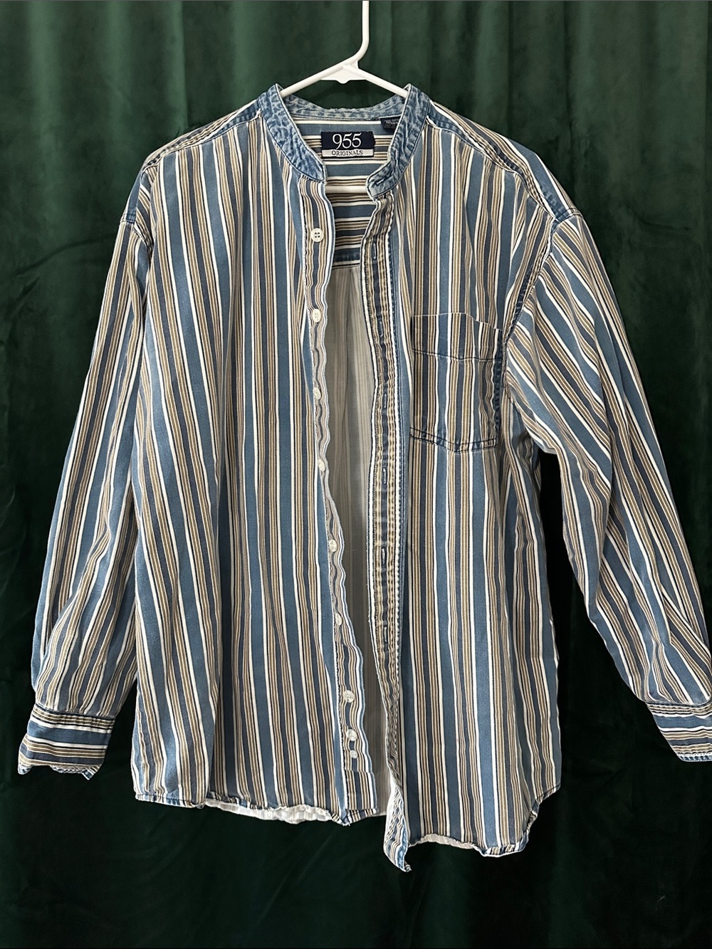 Vintage Blue and White Striped Men’s Button-Up Shirt